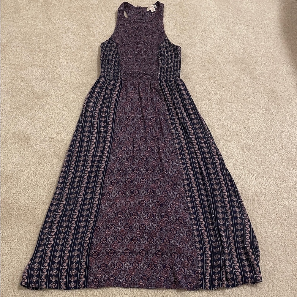 Elegant Purple Patterned Maxi Dress